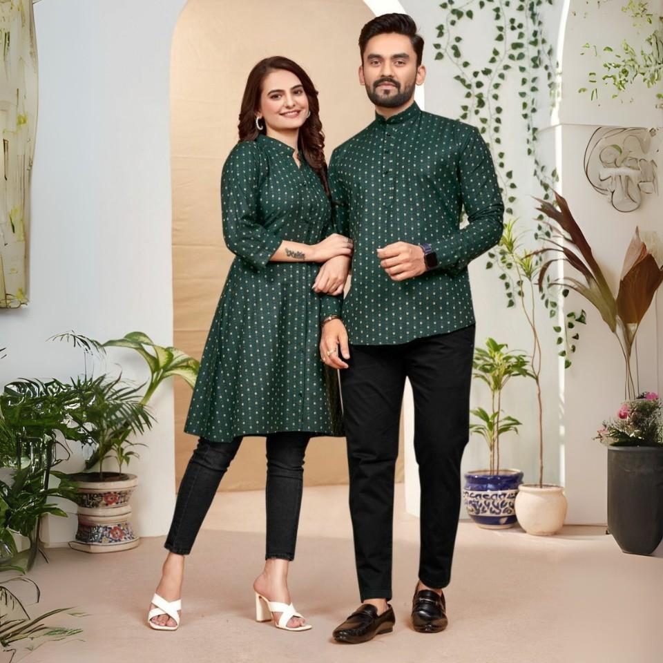 Elegant cotton jacquard couple wear set