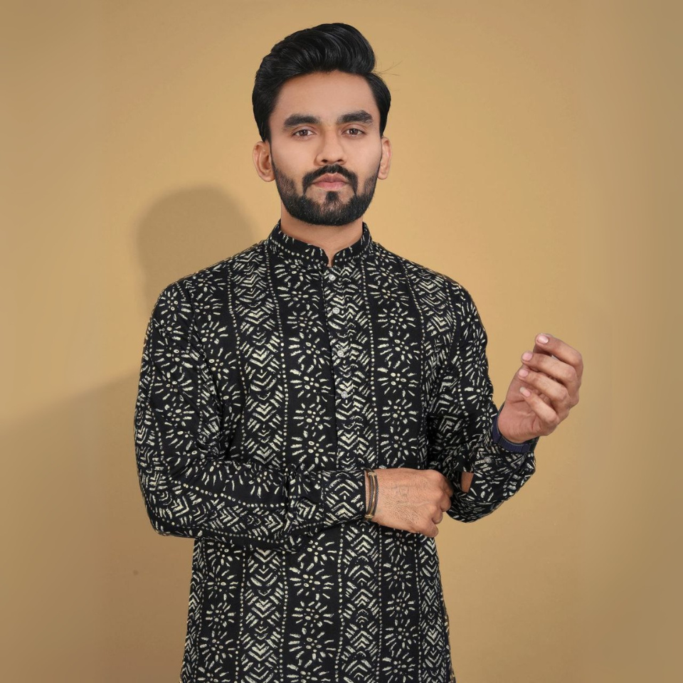 Classic men’s kurta - premium soft cotton with foil print