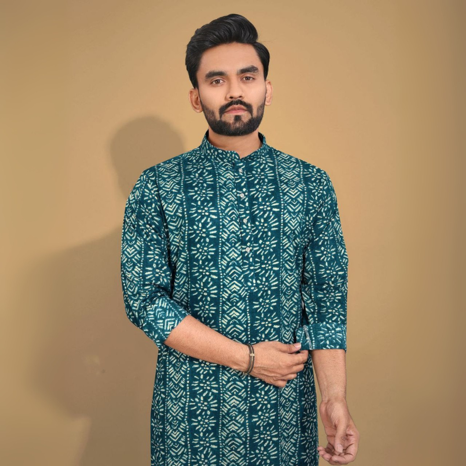 Classic men’s kurta - premium soft cotton with foil print