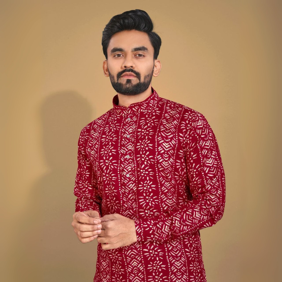 Classic men’s kurta - premium soft cotton with foil print