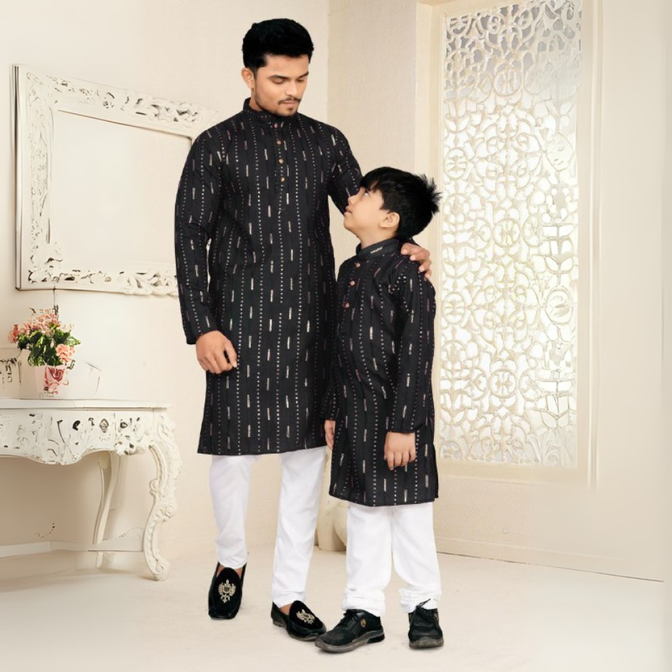Stylish soft cotton kurta pajama set father-son matching outfits