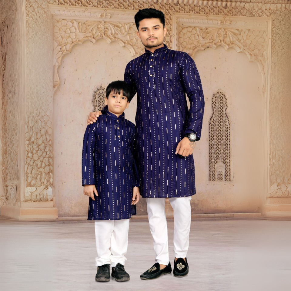 Stylish soft cotton kurta pajama set father-son matching outfits