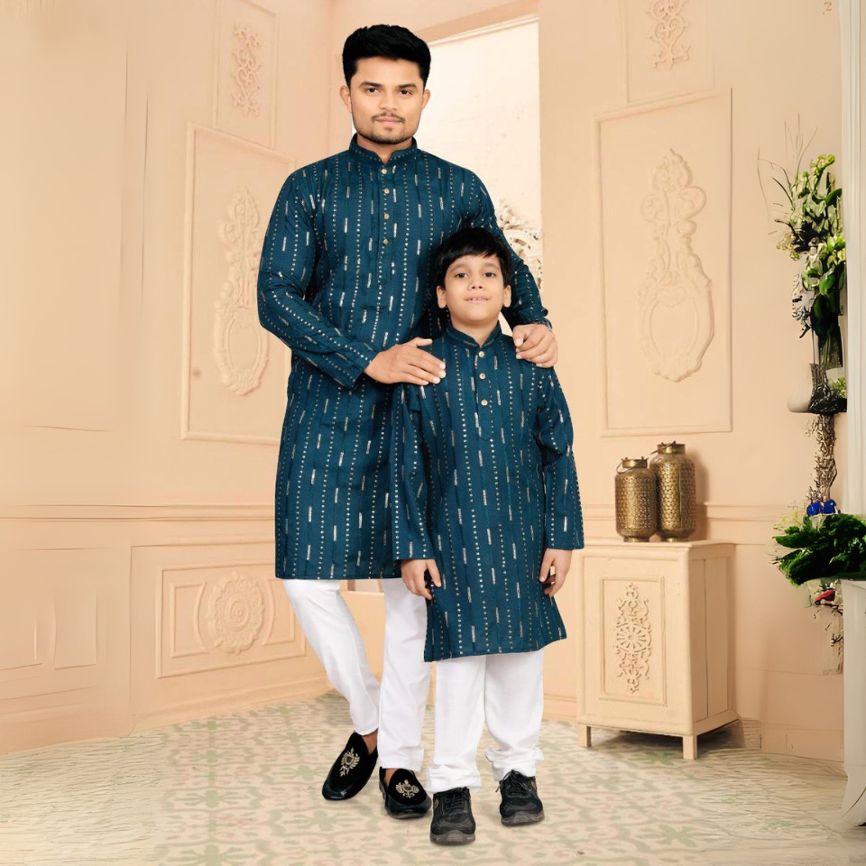 Stylish soft cotton kurta pajama set father-son matching outfits