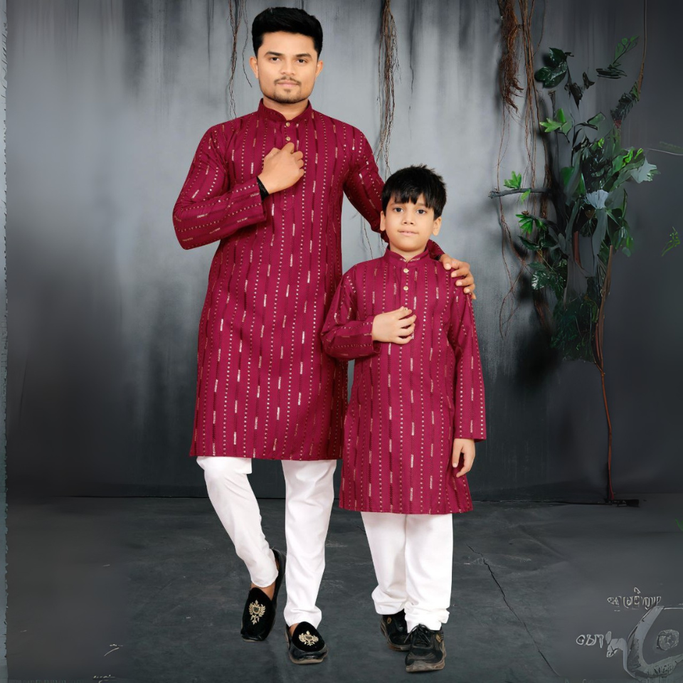 Stylish soft cotton kurta pajama set father-son matching outfits