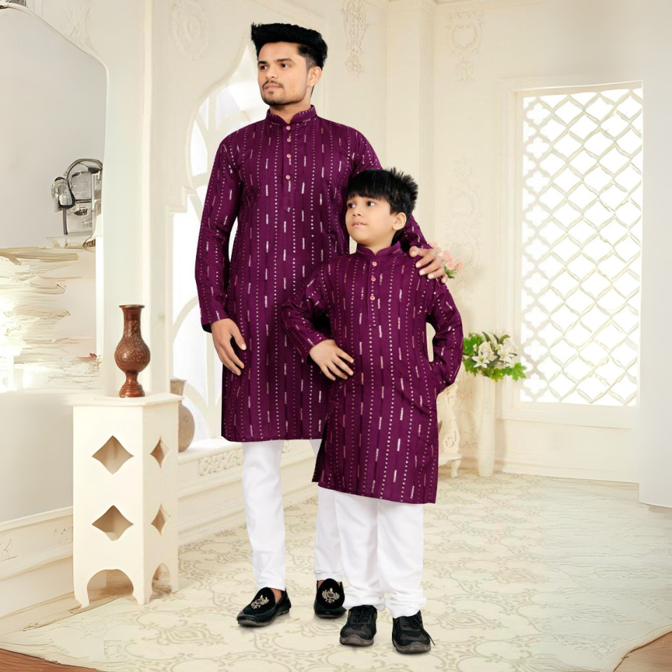 Stylish soft cotton kurta pajama set father-son matching outfits