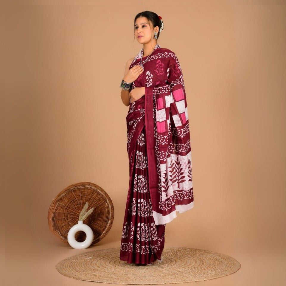 Linen Saree with All-Over Digital Print