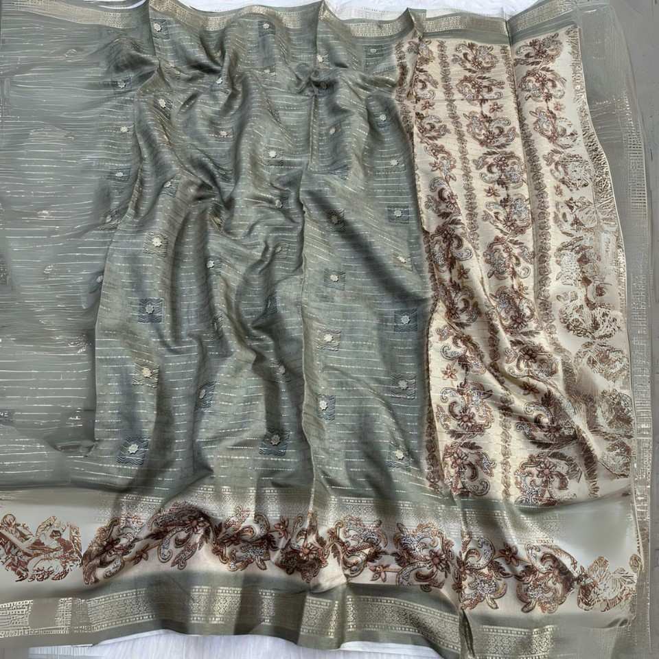 Soft Tussar Silk Saree with Floral Digital Print