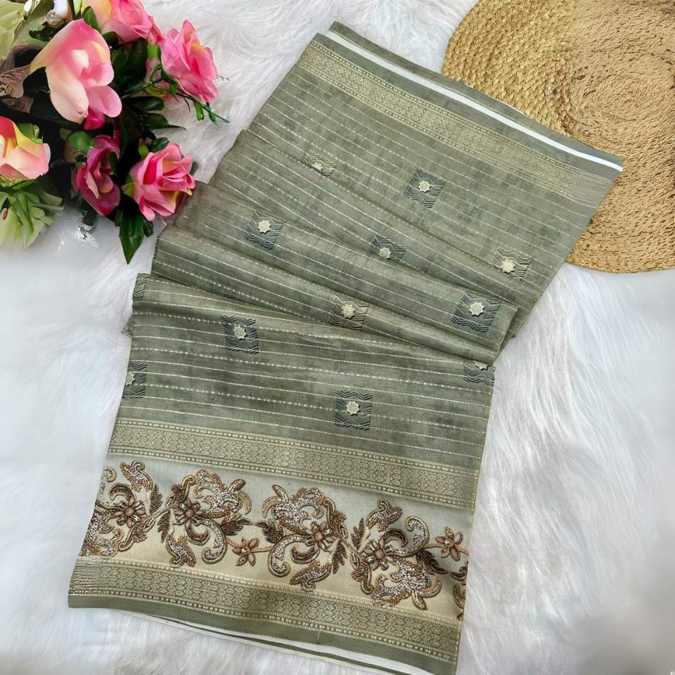 Soft Tussar Silk Saree with Floral Digital Print