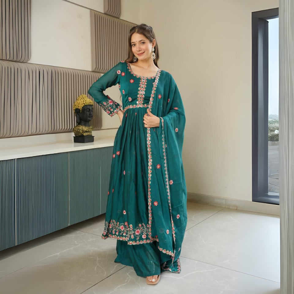 Graceful heavy Noha Crush Silk gown set