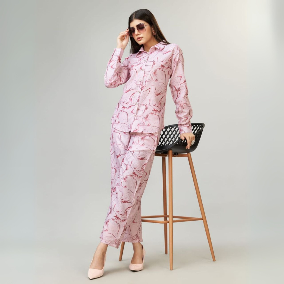 Peach Cotton Blend Western Co-ord Set