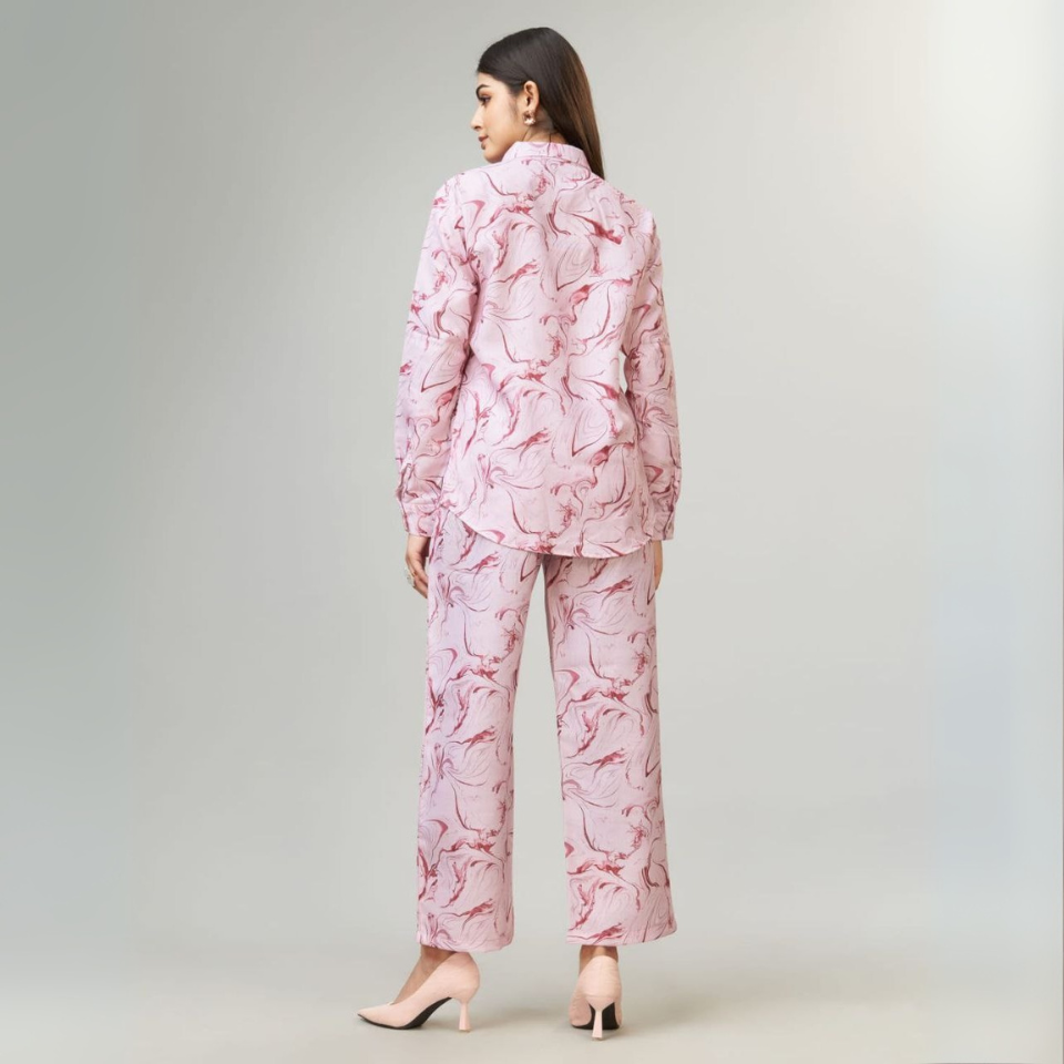Peach Cotton Blend Western Co-ord Set