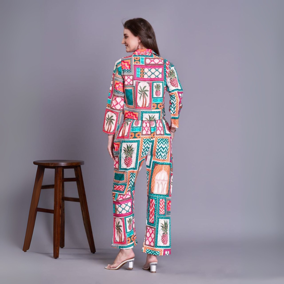 Multi-Colour Cotton Blend Jacket Co-ord Set