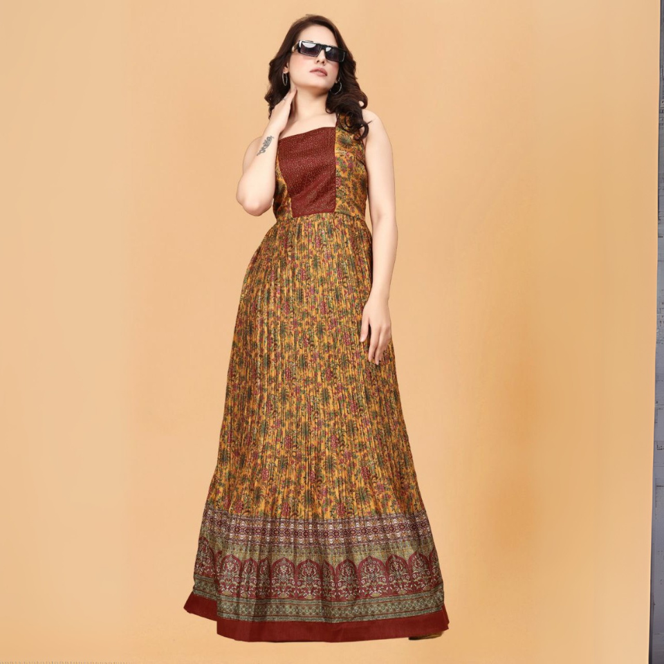 Ready To Wear A-Line Gown in Heavy Chinon