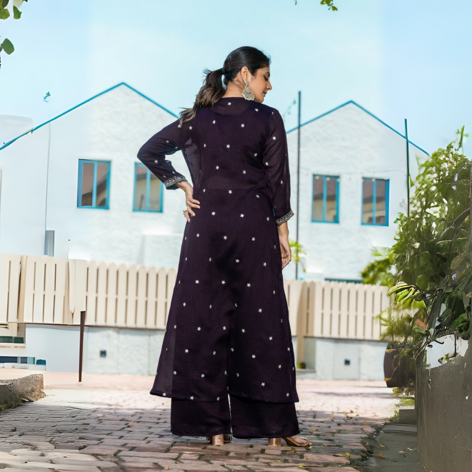 Vichitra Embroidered Shrug Set