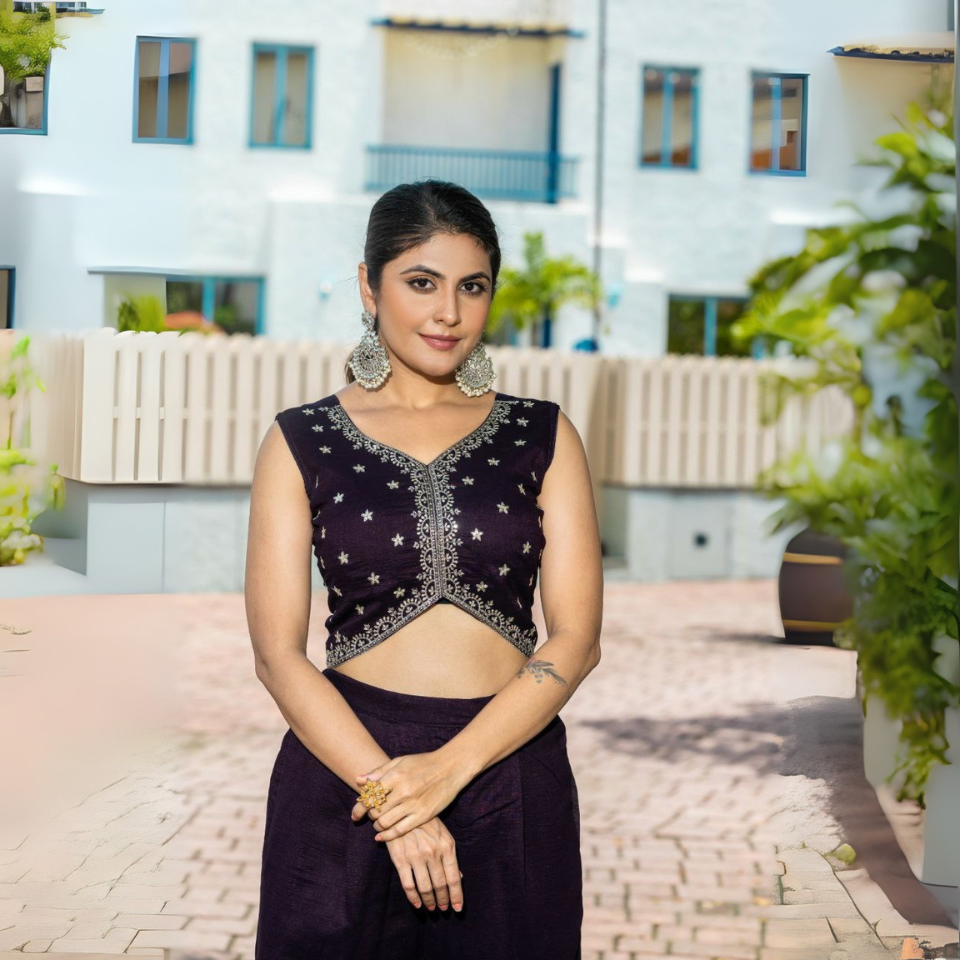 Vichitra Embroidered Shrug Set