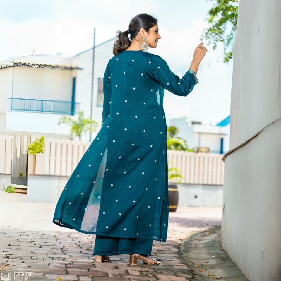 Vichitra Embroidered Shrug Set