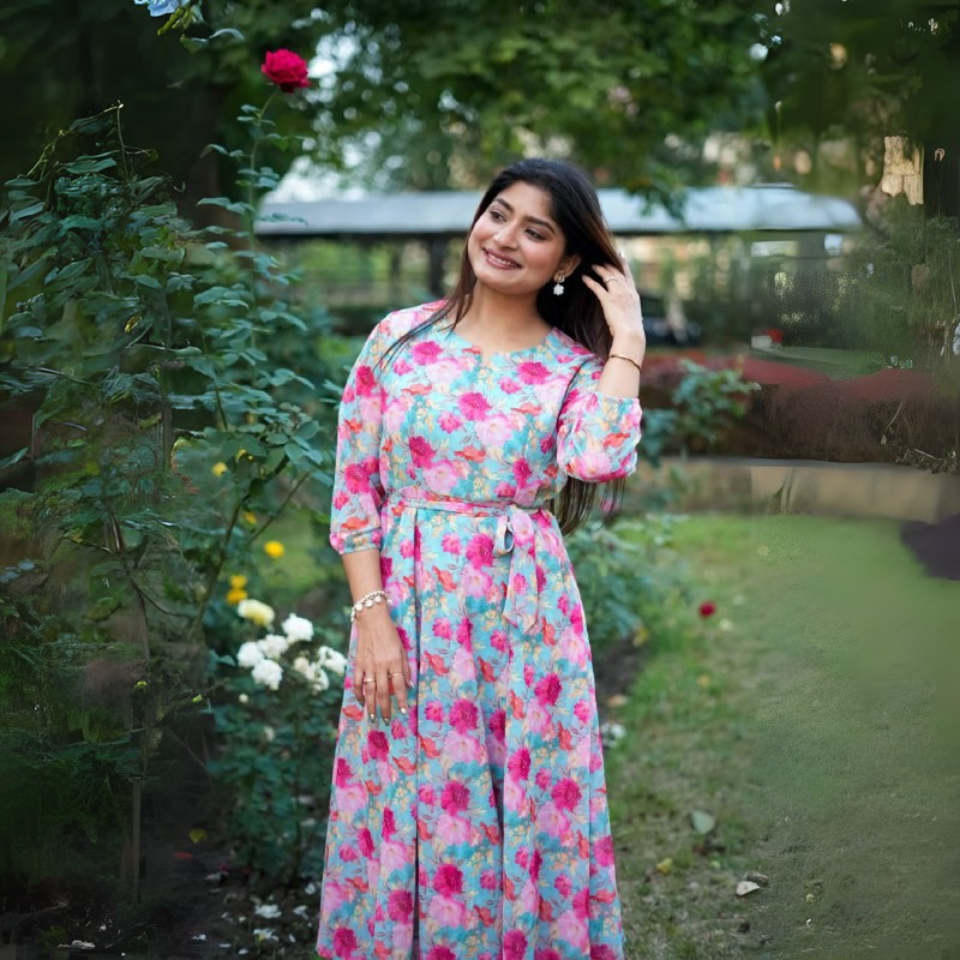 Floral Print Georgette One-Piece Dress