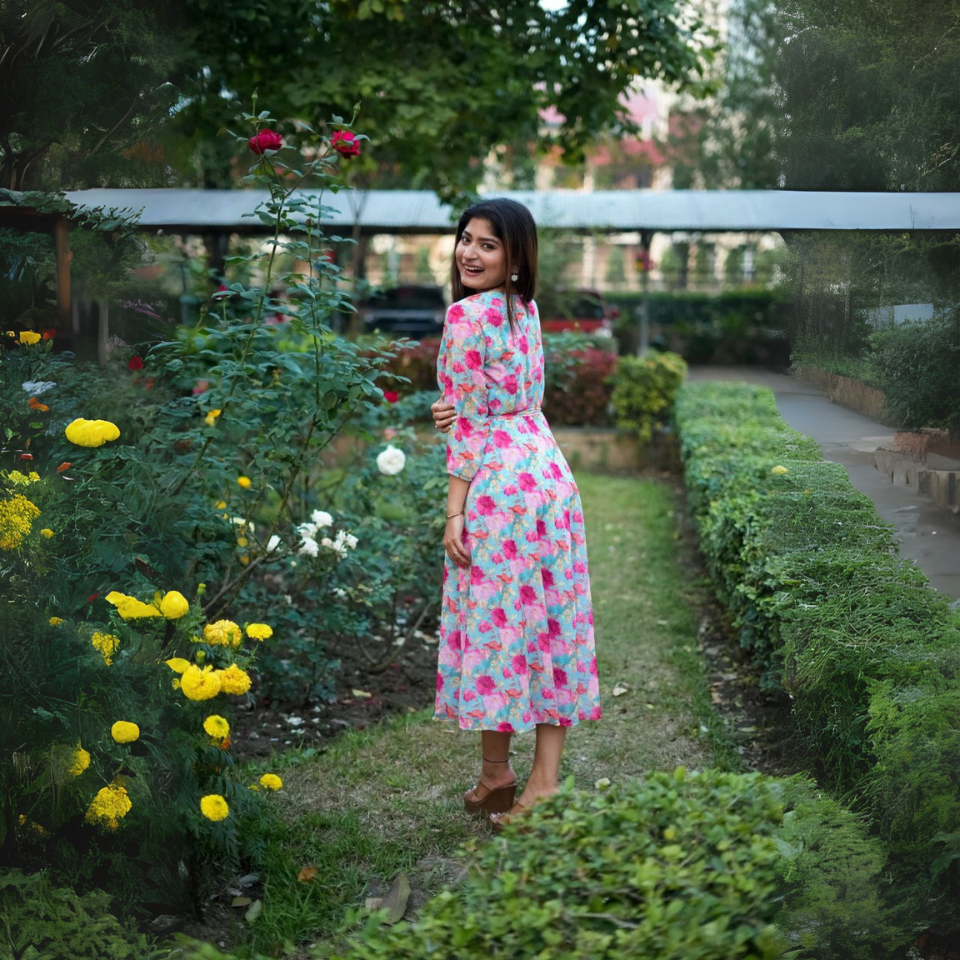 Floral Print Georgette One-Piece Dress