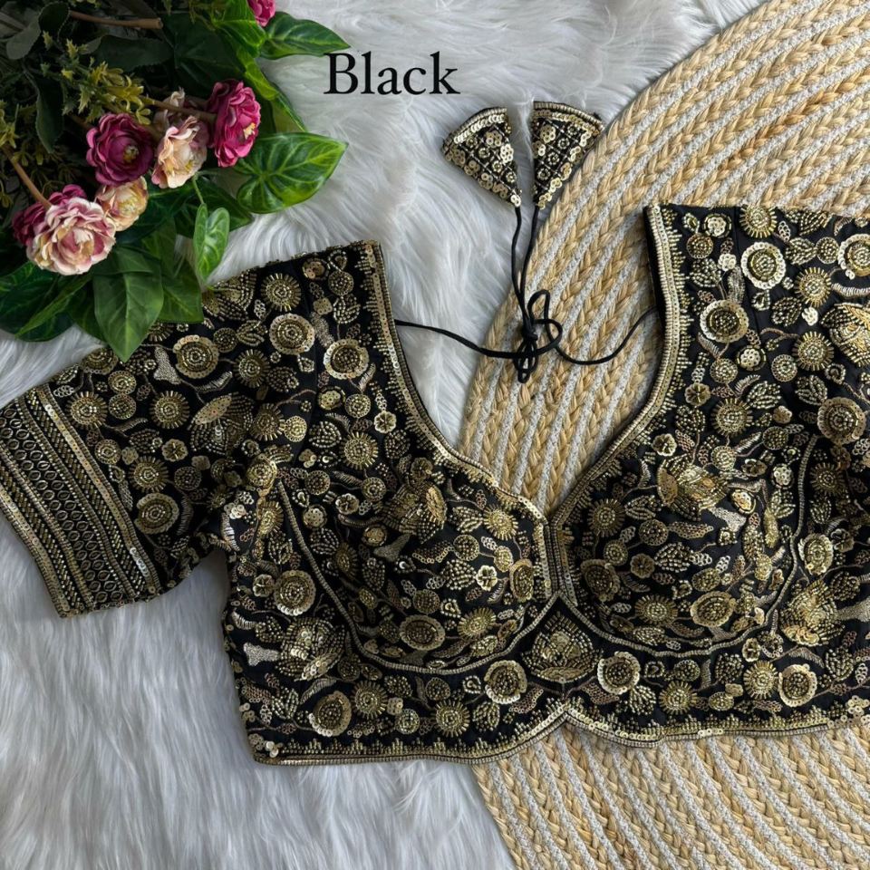 Heavy Roman Silk Partywear blouse with Jari, Sequence & Beads Work