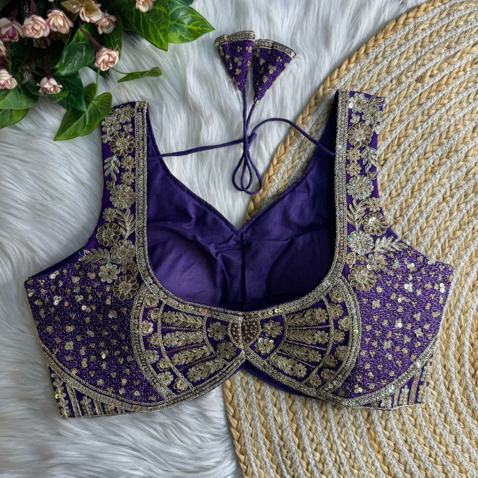 Heavy Roman Silk Jari & Sequence Work Partywear Designer Blouse