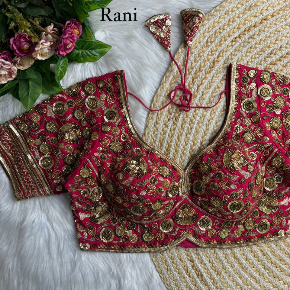 Heavy Roman Silk Partywear blouse with Jari, Sequence & Beads Work