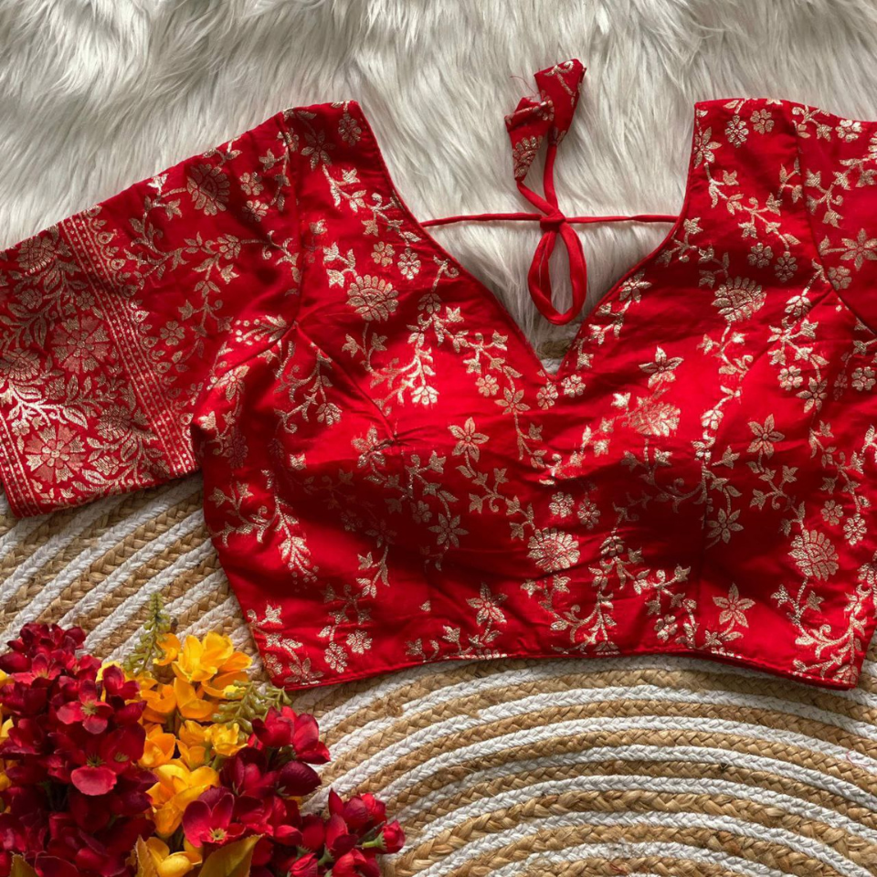 Pure Dola Silk Partywear Embroidered Blouse