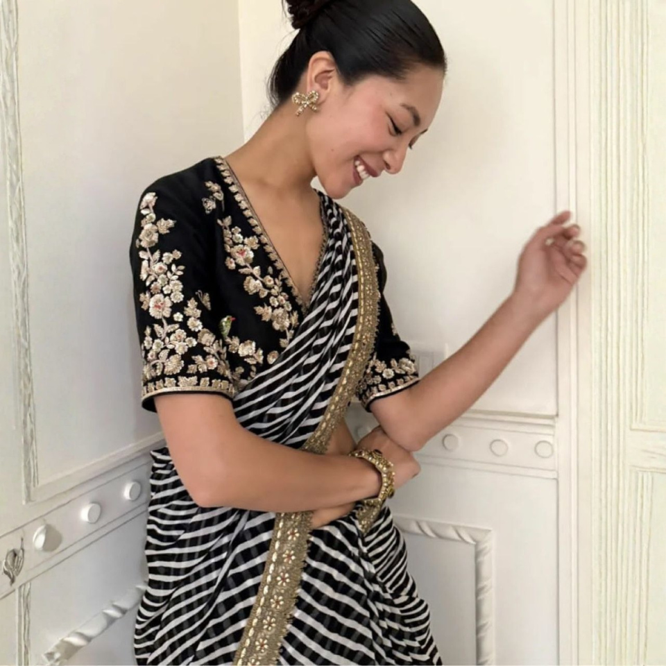 Soft Georgette Leriya Print Saree with Sequins & Cording Embroidery and Heavy Banglori Blouse