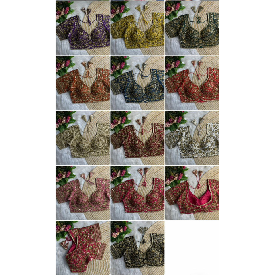 Heavy Roman Silk Partywear blouse with Jari, Sequence & Beads Work