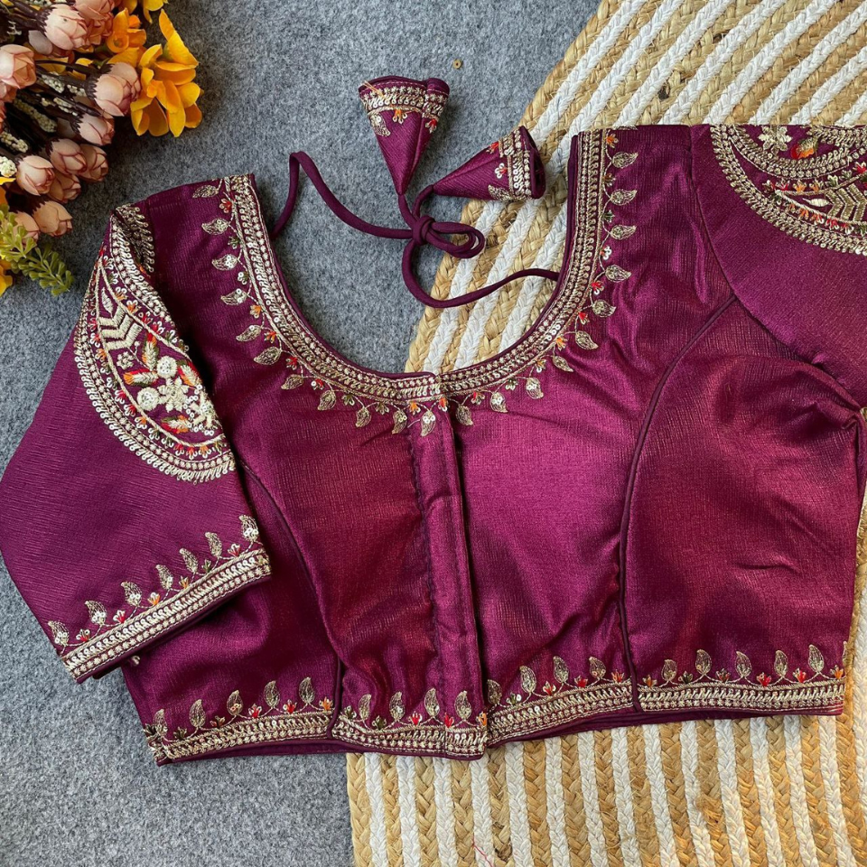 Heavy Milan Silk Embroidered Partywear Blouse