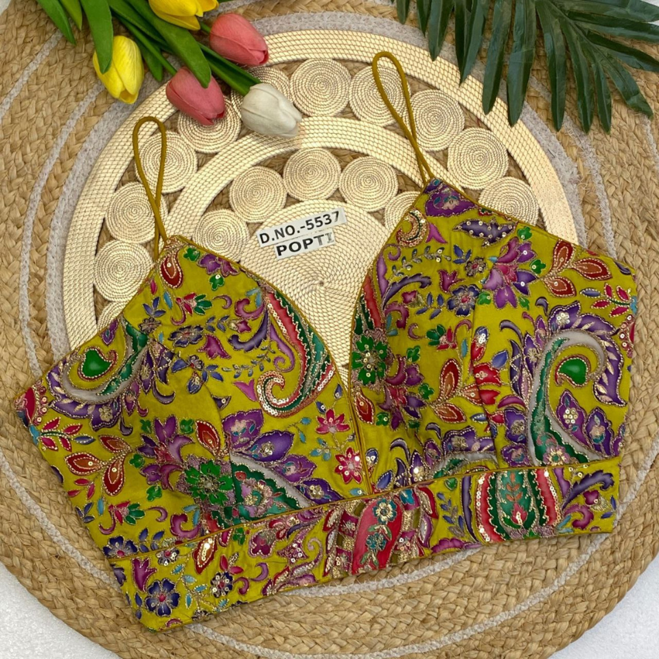 Premium Partywear Pali Cotton Blouse with Heavy Stitching & Back Open Design