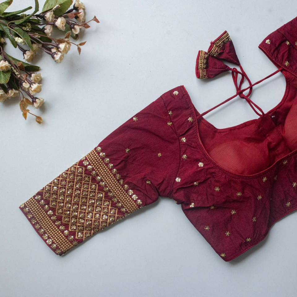 Vichitra Silk Embroidered Front Open Designer Blouse