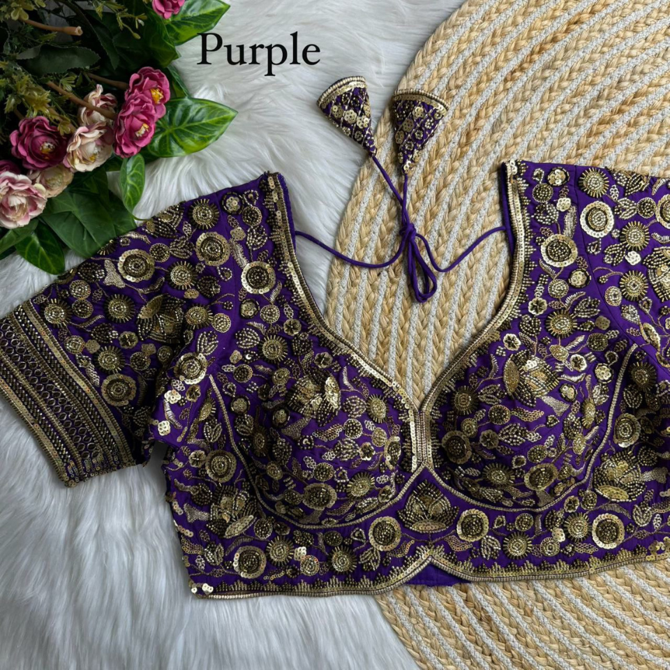 Heavy Roman Silk Partywear blouse with Jari, Sequence & Beads Work