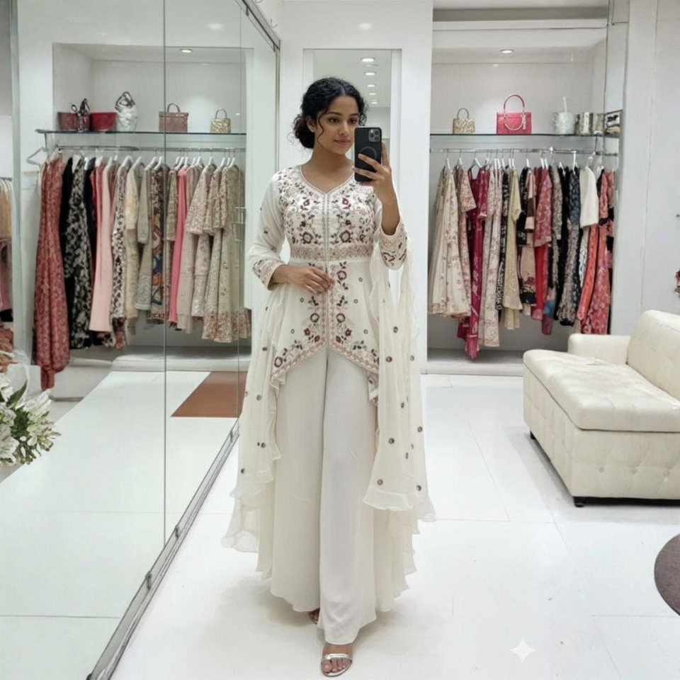 Rangoli Silk Sequence Embroidered Kurta Pant Dupatta Set