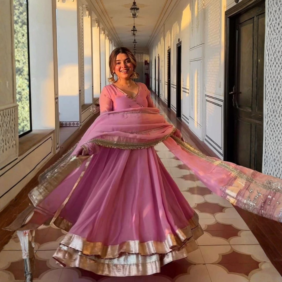 Heavy Tabby Organza Embroidered Anarkali Suit with Dupatta