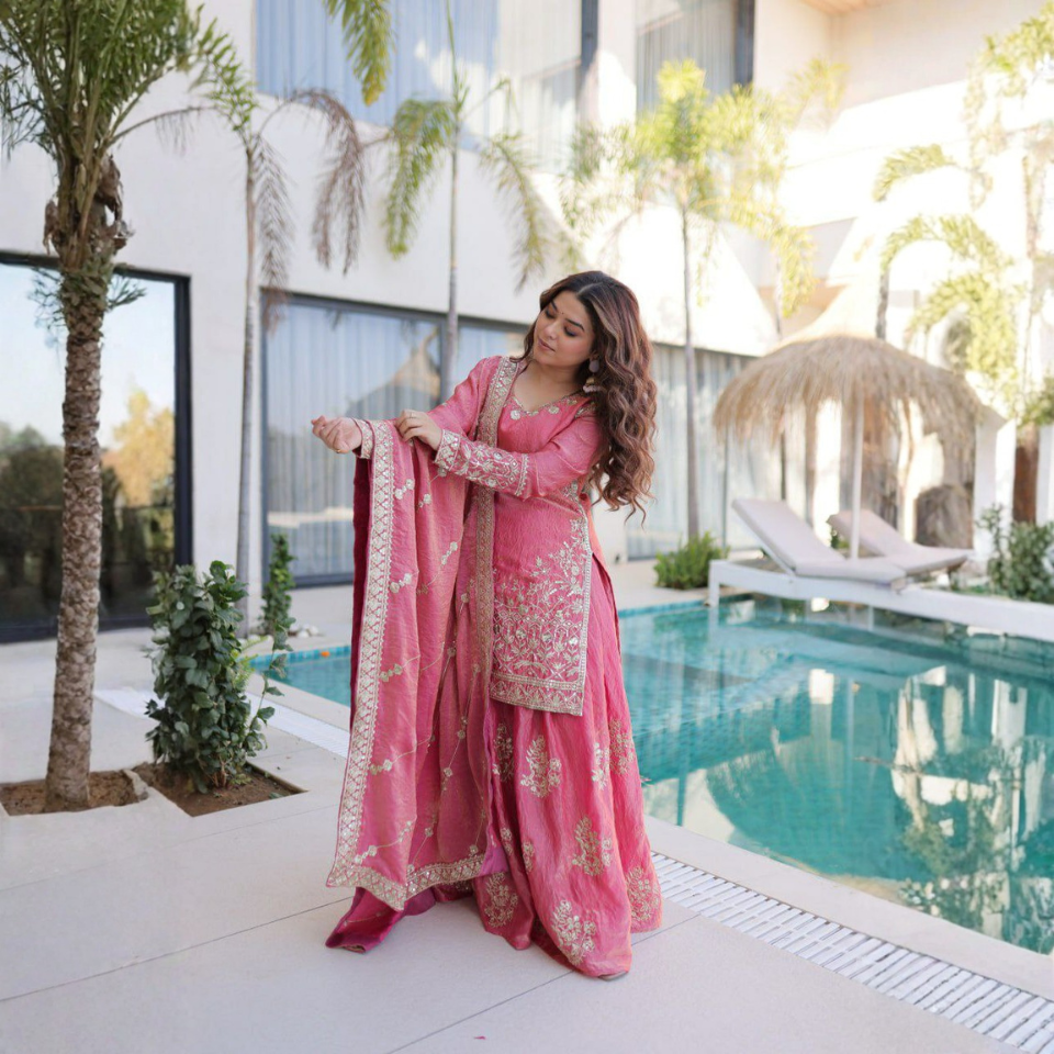 Fendi Crush Embroidered Kurti Sharara Set with Zari & Sequins Work