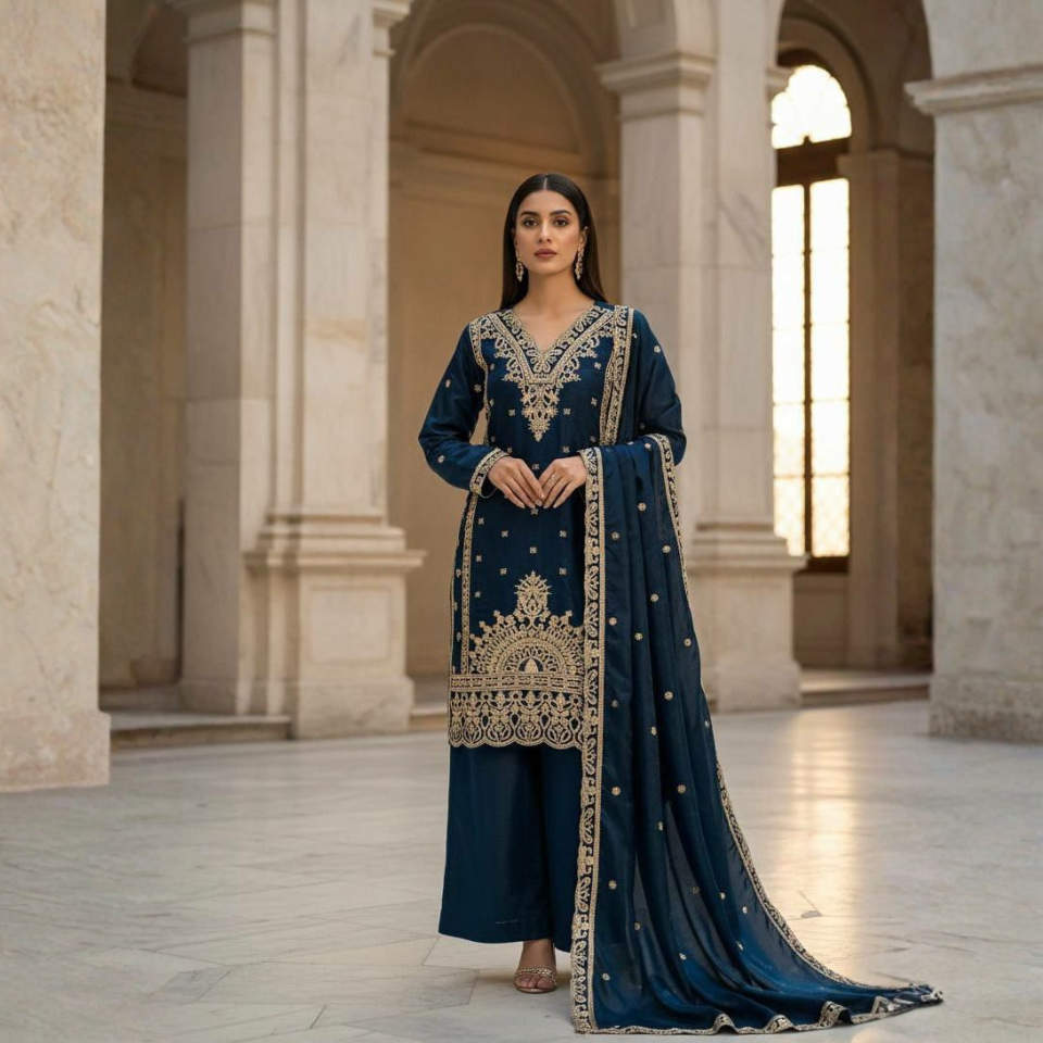 Jimmy Choo Fabric Cording Sequence Embroidered Top Plazzo Set with Dupatta