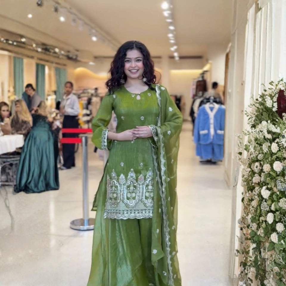 Fendy Sequence Embroidered Top Plazzo Set with Dupatta