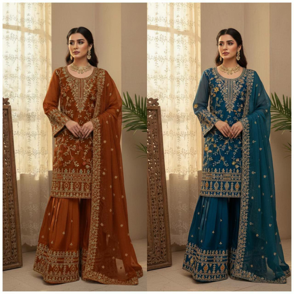 Jimmy Choo Sequence Embroidered Top Sharara Set with Dupatta