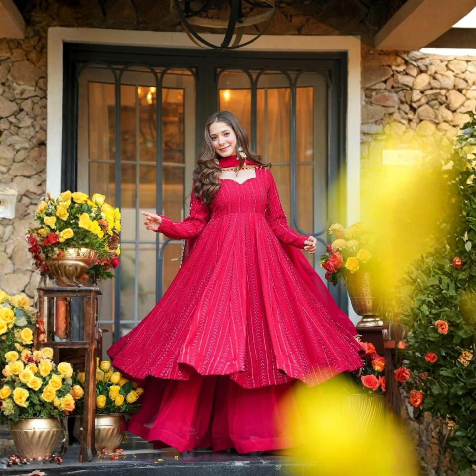 Heavy Blooming Georgette Embroidered Anarkali Plazzo Set with Dupatta