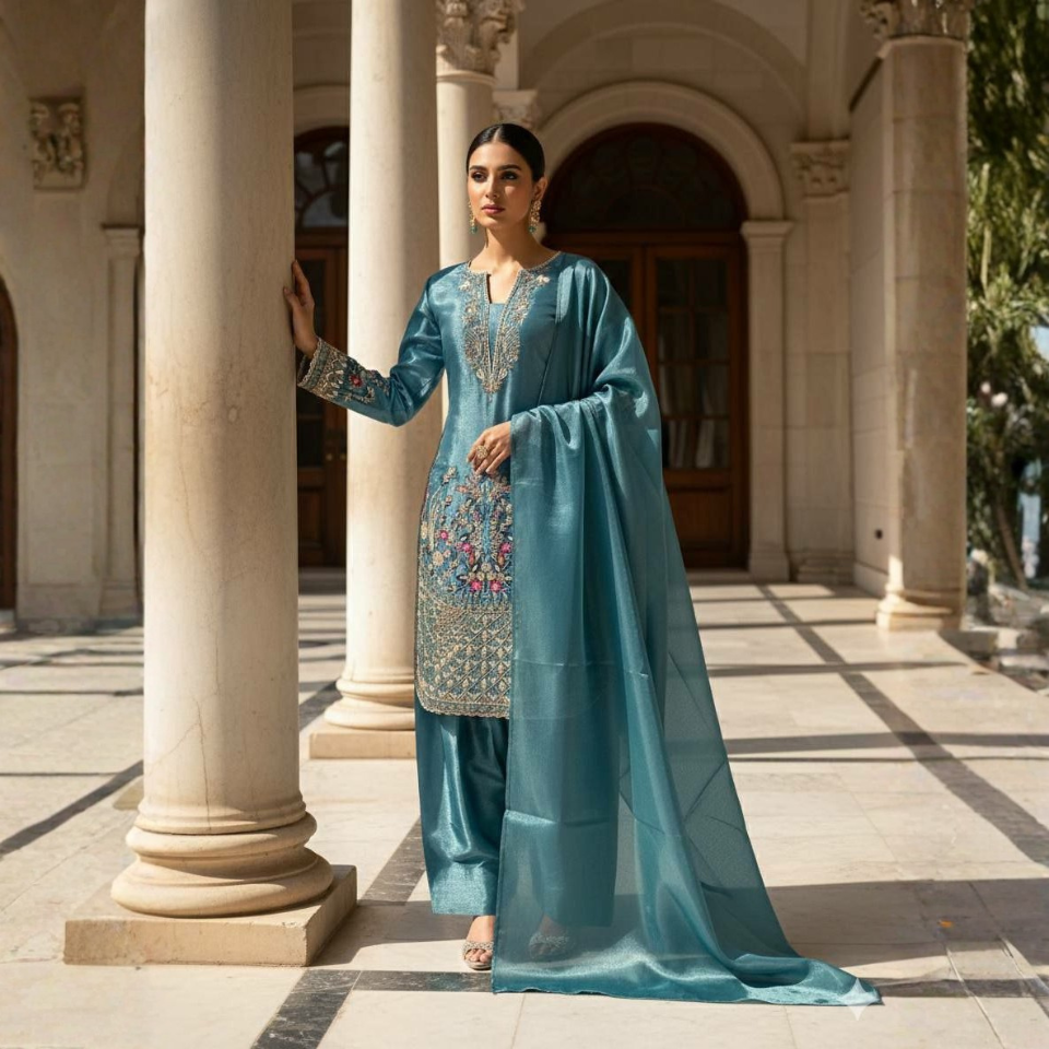 Jimmy Choo Fabric Embroidered Salwar Suit Set with Matching Dupatta