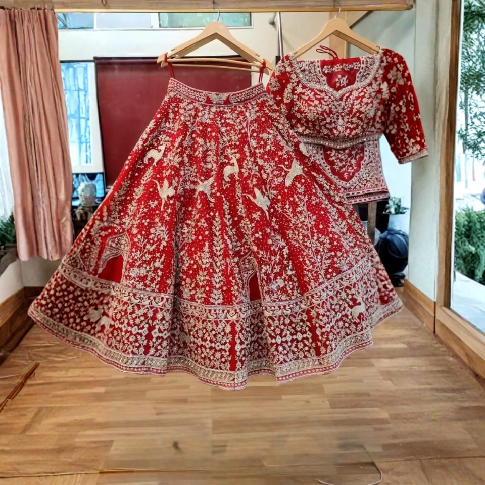 Heavy Soft Net Lehenga Choli with Real Mirror Hand Embroidery & Dupatta
