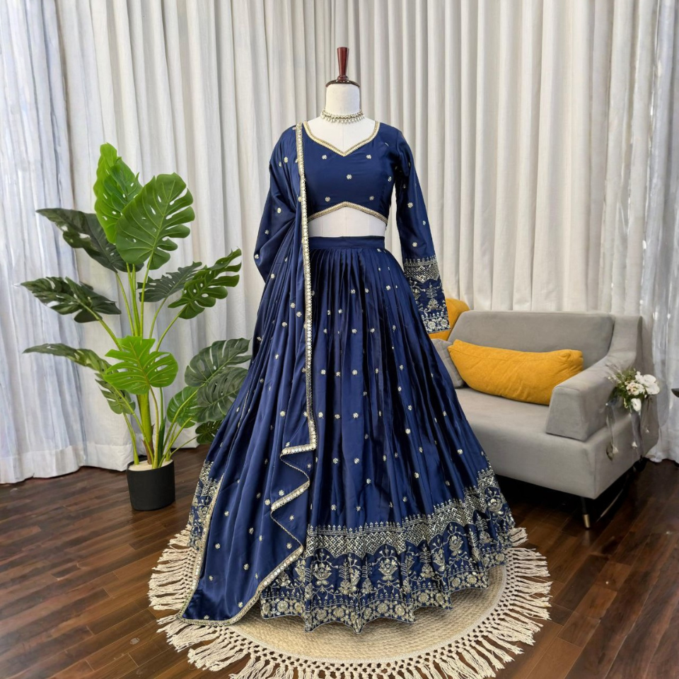 Japan Satin Thread & Sequence Work Lehenga Choli with Dupatta