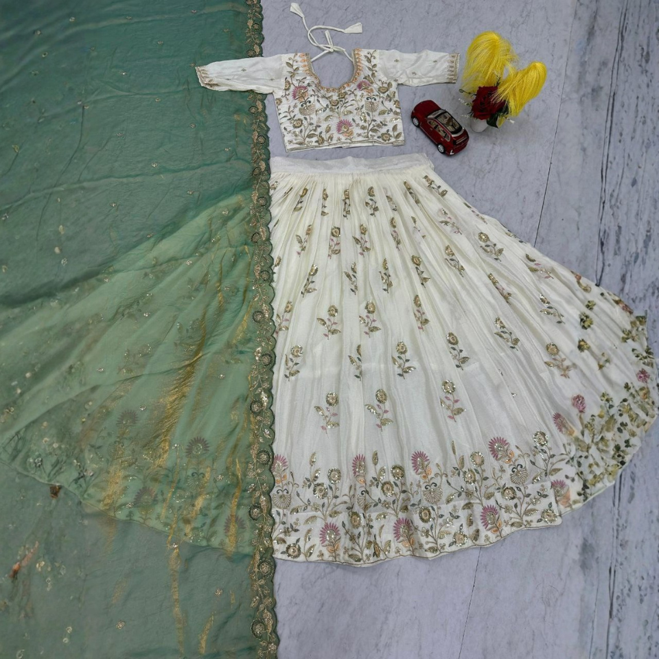 Premium Chinon Embroidered Lehenga Choli with Dupatta for women