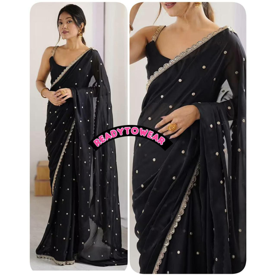 Rangoli Silk Readymade Saree with Embroidered Butti and Sequence Work