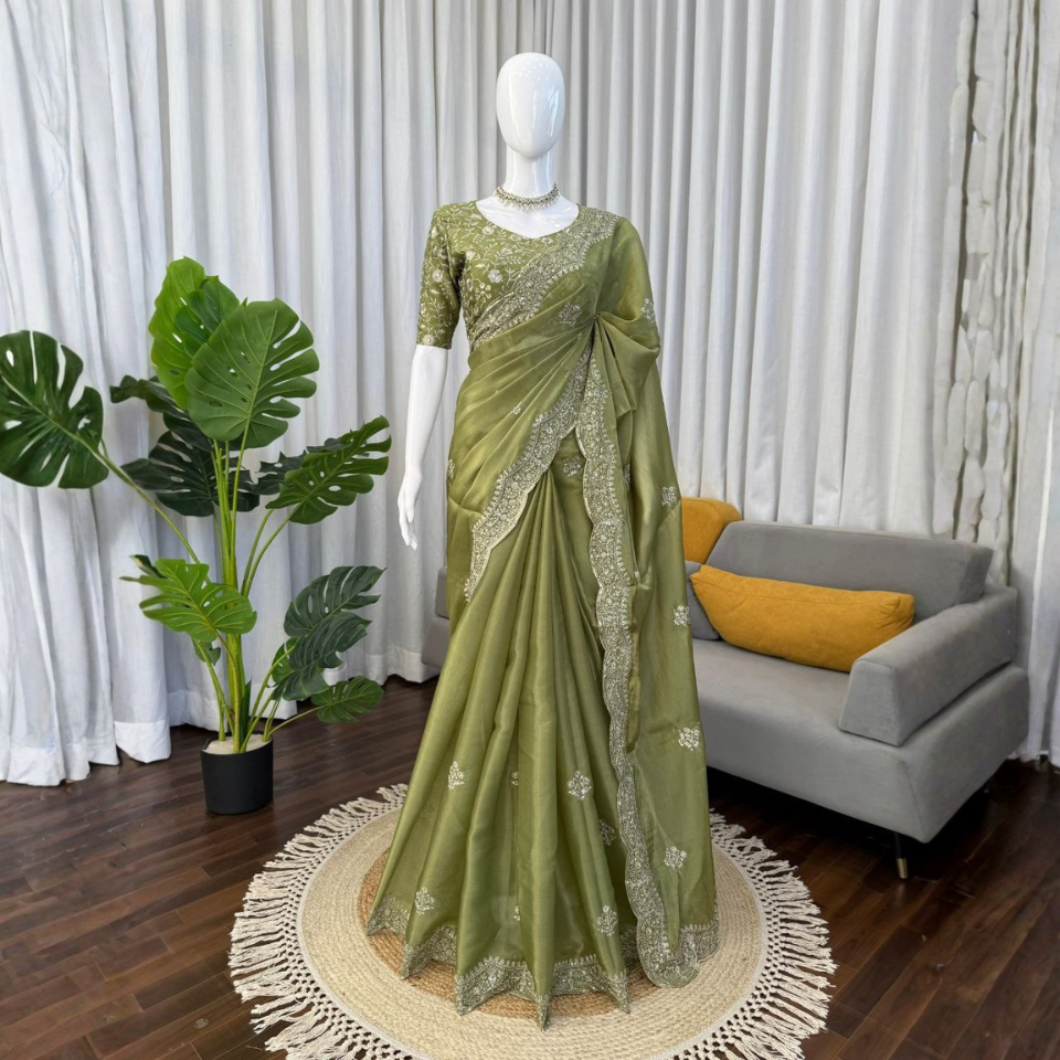 Jimmy Chu Saree with Thread and Sequence Embroidery Work