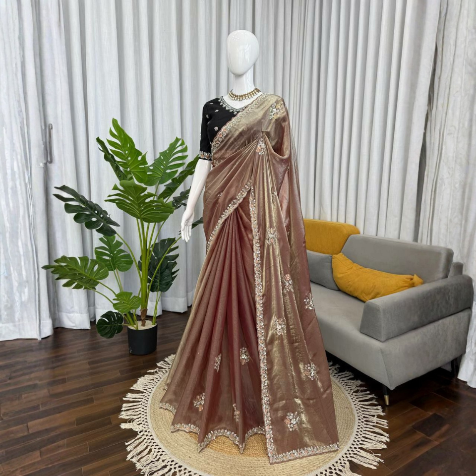 Fendy Silk Embroidered Saree With Mono Benglori Silk Blouse