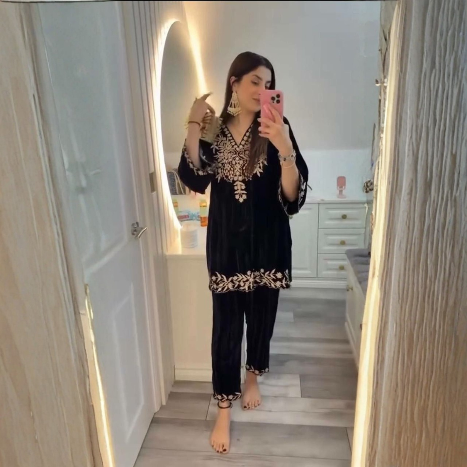 Premium Velvet Plazzo Suit with Heavy Sequin Embroidery