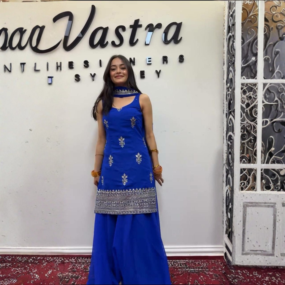 Faux Georgette Thread  Sequence Work Top Plazo Set with Fancy Dupatta