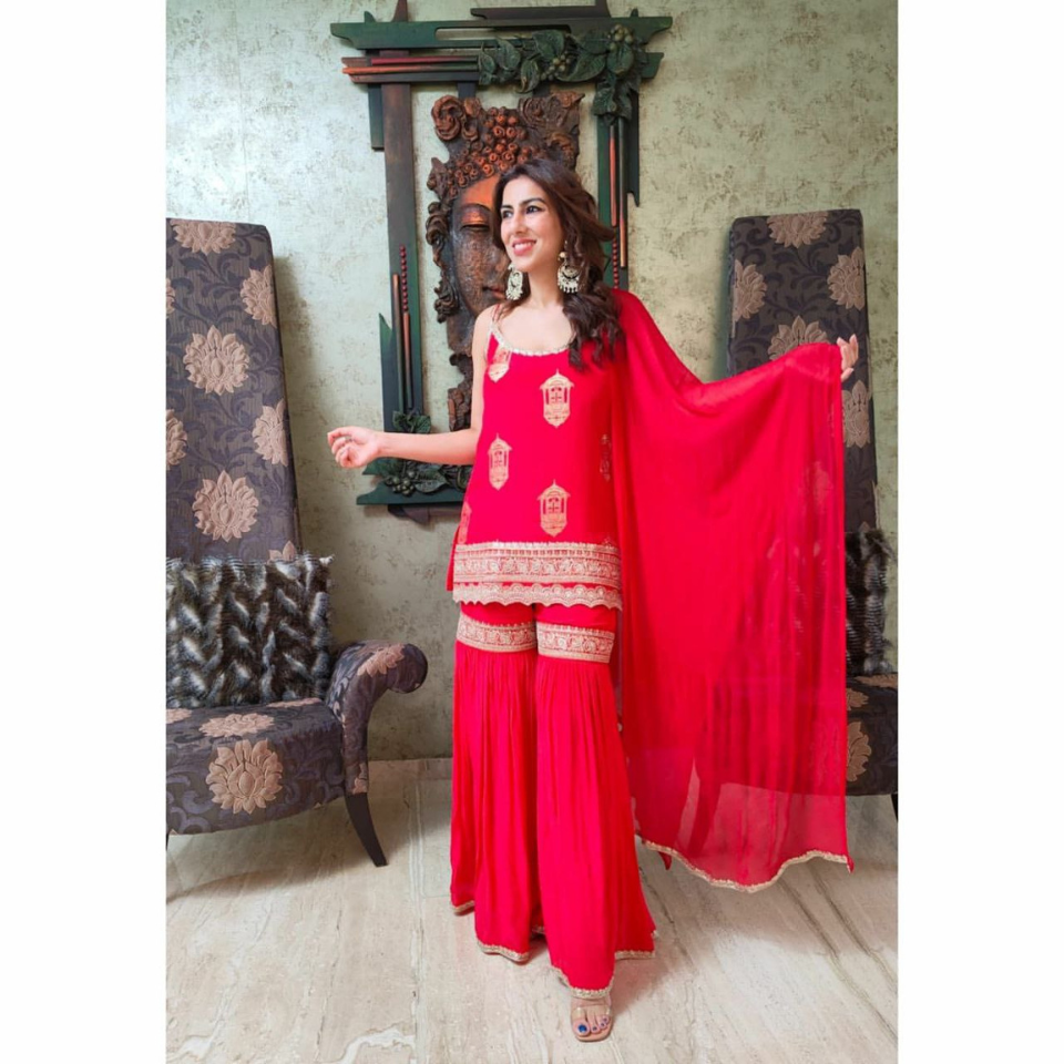 Designer Faux Georgette Sharara Set with Thread and Sequin Embroidery