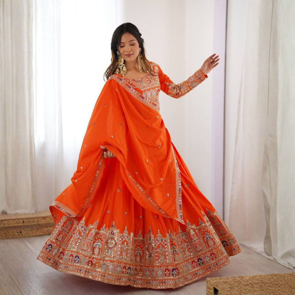 French Crepe Semi-Stitched Lehenga Choli